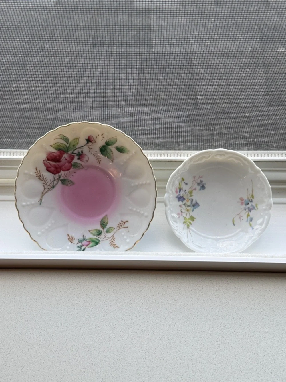2 VINTAGE  Floral Porcelain Saucers